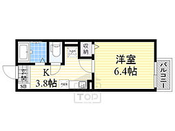 プリシェール千里 1Kの間取図画像