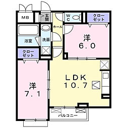 エフヒルサイドテラス 2LDKの間取図画像