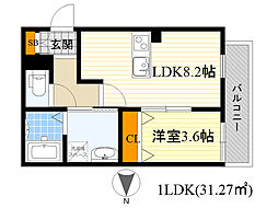 プライムコート豊津 1LDKの間取図画像