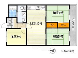 グリーンヒル千里 3LDKの間取図画像