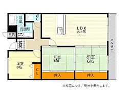 カルム千里山土井B棟 3LDKの間取図画像