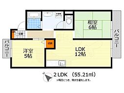 西脇パークハイツ1 2LDKの間取図画像