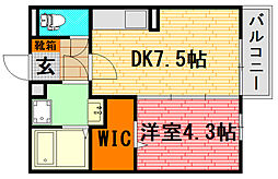 ひまわり 2階1DKの間取り