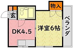谷岡ビル2号館 1DKの間取図画像