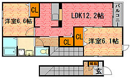 パラッツォリーノヴィオラB 2LDKの間取図画像