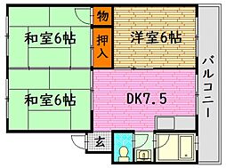 第3コーポ大田 3DKの間取図画像