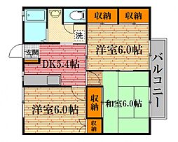 グランデュール横山C棟 1階3DKの間取り