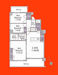 グラビスコート流山 3LDKの間取図画像