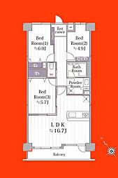 ライオンズマンション津田沼第2 3LDKの間取図画像