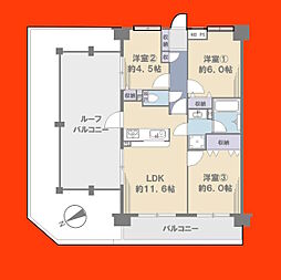 グリーンビレッジ浜野駅前 3DKの間取図画像