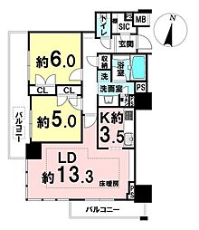 アデニウムタワー梅田イーストスクエア 2LDKの間取図画像