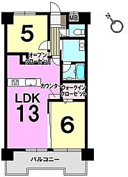 グランピア竹下 2LDKの間取図画像
