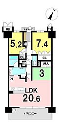 ローレルスクエア白庭台2東館 3SLDKの間取図画像