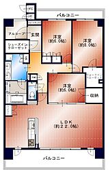 ワコーレ芦屋クラウンズ 3LDKの間取図画像