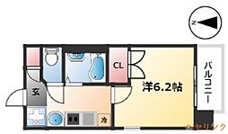 パルティール城西 2階1Kの間取り