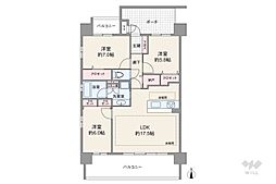 カルティア瓢箪山2 3LDKの間取図画像