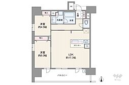プレサンスロジェ志賀本通 2LDKの間取図画像