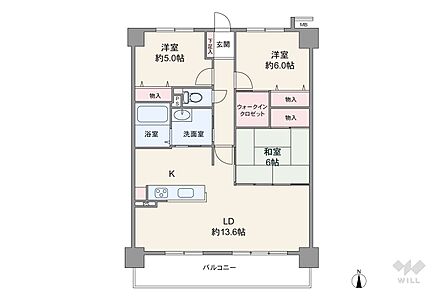 間取りは専有面積72.72平米の3LDK。水廻りが集約され家事動線の優れたプラン。LDKは採光面が広く開放的な横長リビング。各部屋に収納付き。バルコニーは12.64平米とゆとりがあります。