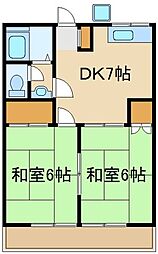 西武拝島線 東大和市駅 徒歩13分の賃貸アパート 2階2DKの間取り