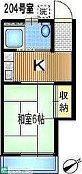 西武新宿線 田無駅 徒歩11分の賃貸マンション 2階1Kの間取り