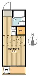 西武拝島線 小川駅 徒歩15分の賃貸アパート 2階ワンルームの間取り