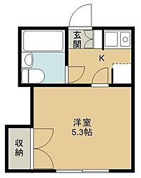 コーポトミ 2階1Kの間取り