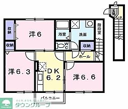 JR中央線 立川駅 バス40分 岸下車 徒歩2分の賃貸アパート 2階3DKの間取り