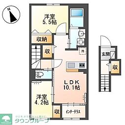 西武拝島線 東大和市駅 バス39分 長円寺前停下車 徒歩2分の賃貸アパート 2階2LDKの間取り