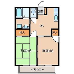 西武多摩湖線 武蔵大和駅 徒歩7分の賃貸アパート 2階2DKの間取り