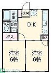 JR青梅線 拝島駅 徒歩19分の賃貸マンション 2階2DKの間取り