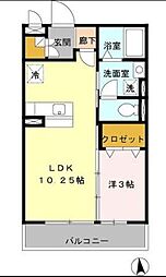 JR青梅線 昭島駅 徒歩16分の賃貸アパート 2階1LDKの間取り