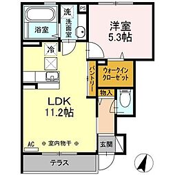 アンジュール 1階1LDKの間取り