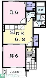 JR八高線 箱根ケ崎駅 徒歩22分の賃貸アパート 1階2DKの間取り