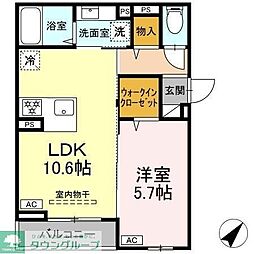 JR中央線 立川駅 徒歩14分の賃貸アパート 2階1LDKの間取り