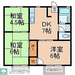 JR八高線 箱根ケ崎駅 バス10分 村山第二小学校下車 徒歩3分の賃貸アパート 1階3DKの間取り