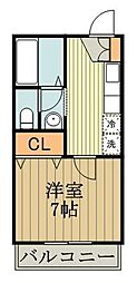 JR中央線 国分寺駅 徒歩15分の賃貸アパート 2階1Kの間取り