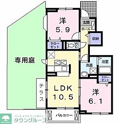 西武拝島線 西武立川駅 バス14分 三ツ木交差点下車 徒歩2分の賃貸アパート 1階2LDKの間取り