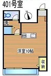 西武新宿線 花小金井駅 徒歩4分の賃貸マンション 4階ワンルームの間取り