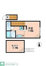 西武国分寺線 恋ヶ窪駅 徒歩9分の賃貸アパート 2階ワンルームの間取り