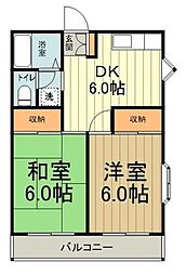 西武多摩湖線 武蔵大和駅 徒歩12分の賃貸アパート 2階2DKの間取り