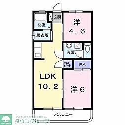 西武拝島線 西武立川駅 徒歩27分の賃貸マンション 3階2LDKの間取り
