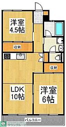 西武新宿線 久米川駅 徒歩9分の賃貸マンション 3階2LDKの間取り
