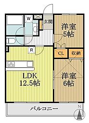 JR中央線 西国分寺駅 徒歩6分の賃貸マンション 2階2LDKの間取り