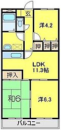 西武池袋線 秋津駅 徒歩18分の賃貸マンション 3階3LDKの間取り