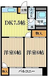西武新宿線 小平駅 徒歩5分の賃貸マンション 4階2DKの間取り