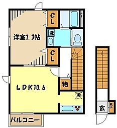 JR青梅線 昭島駅 徒歩13分の賃貸アパート 2階1LDKの間取り