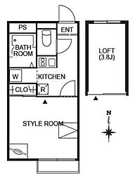 西武拝島線 武蔵砂川駅 徒歩10分の賃貸アパート 2階1Kの間取り