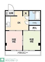 多摩都市モノレール 泉体育館駅 徒歩10分の賃貸アパート 2階2DKの間取り