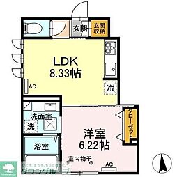 西武新宿線 小平駅 徒歩3分の賃貸アパート 1階1LDKの間取り