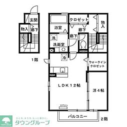 JR中央線 国分寺駅 バス15分 わかば住宅下車 徒歩3分の賃貸アパート 2階1LDKの間取り